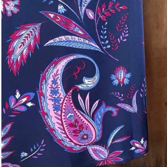 Talbots Navy And Purple Floral Paisley Knee Length Dress Size 4 - Picture 4 of 10